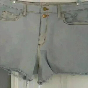 Universal Thred High Rise Midi Denim Cut Off Shorts Lt Blue Stretch Womens 14/32